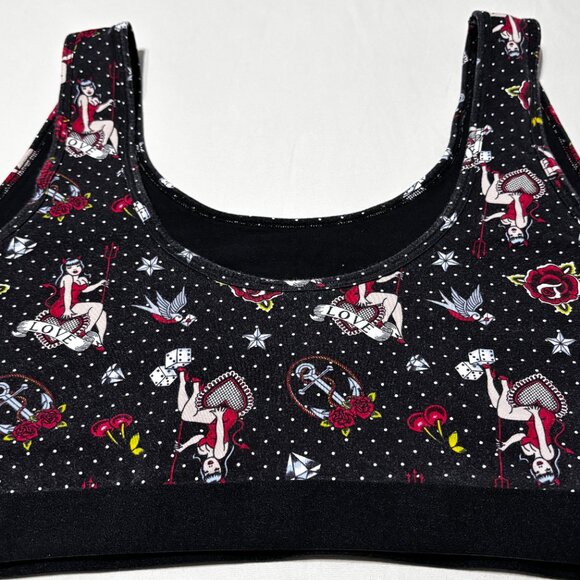 Torrid Bralette 5X Pinup Devil Dice Roses Tattoo Print Scoop Neck Cotton Stretch - Picture 5 of 12